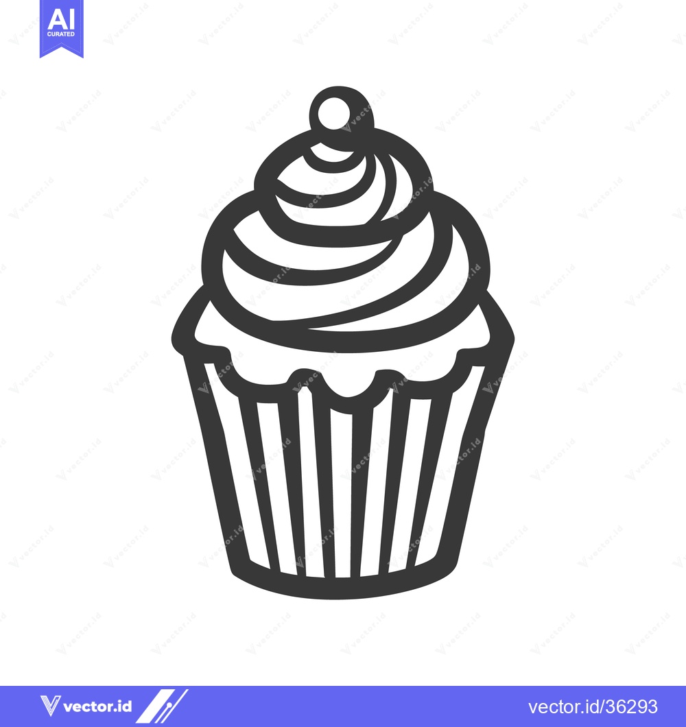 Premium Vector of A black and white line drawing of a cupcake dessert