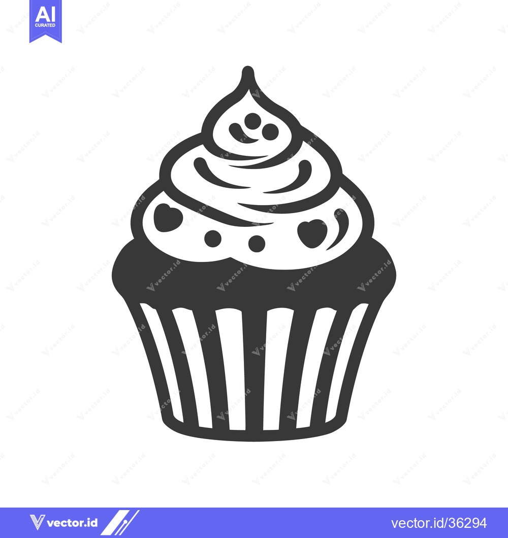 Premium Vector dari A simple black and white drawing of a cupcake with frosting