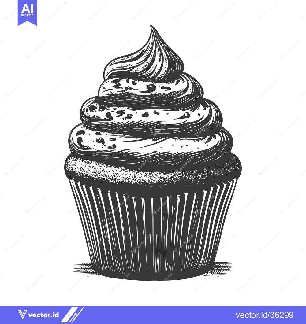 Premium Vector of Delicious Chocolate Chip Cupcake With Swirled Frosting