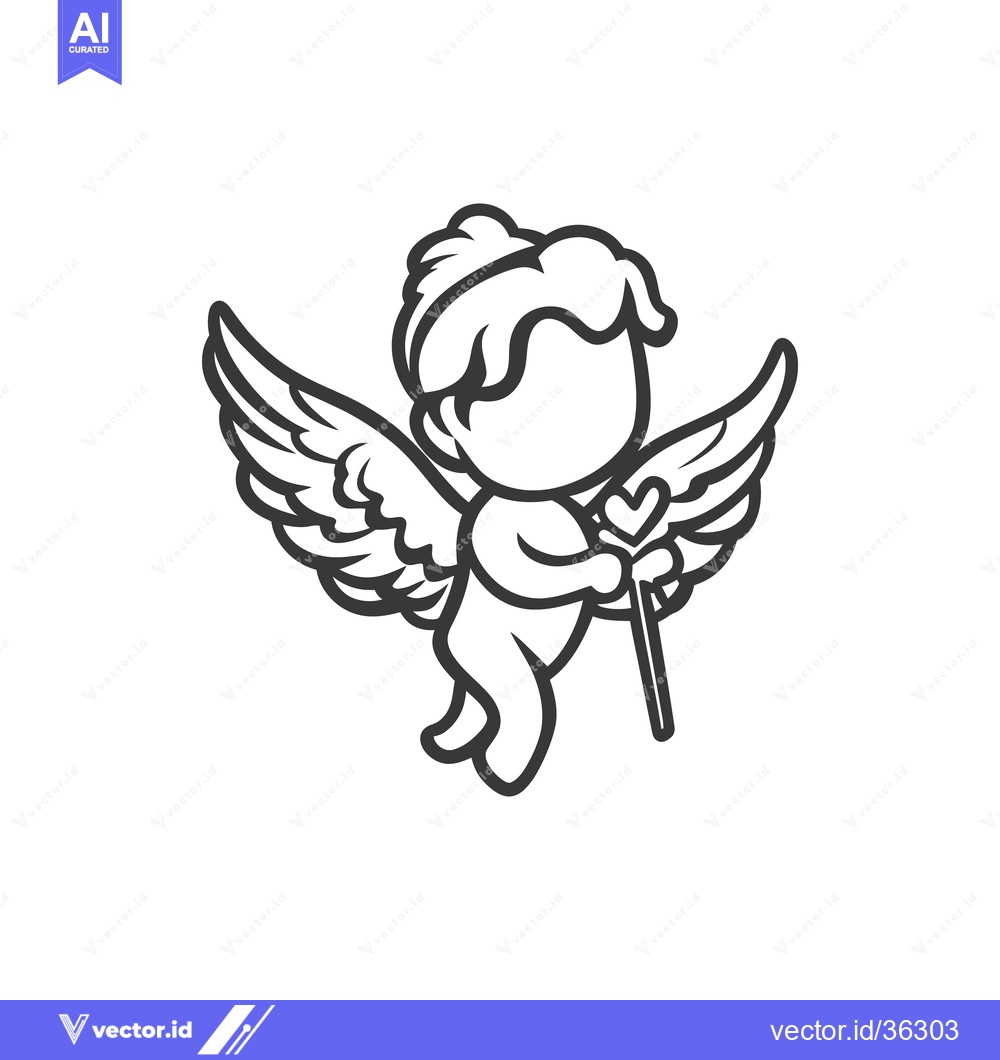 Premium Vector of A Cartoon Illustration Depicting a Winged Angel Holding a Heart