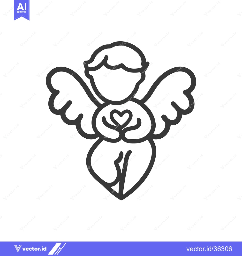Premium Vector dari An outline drawing of an angel holding a heart shape