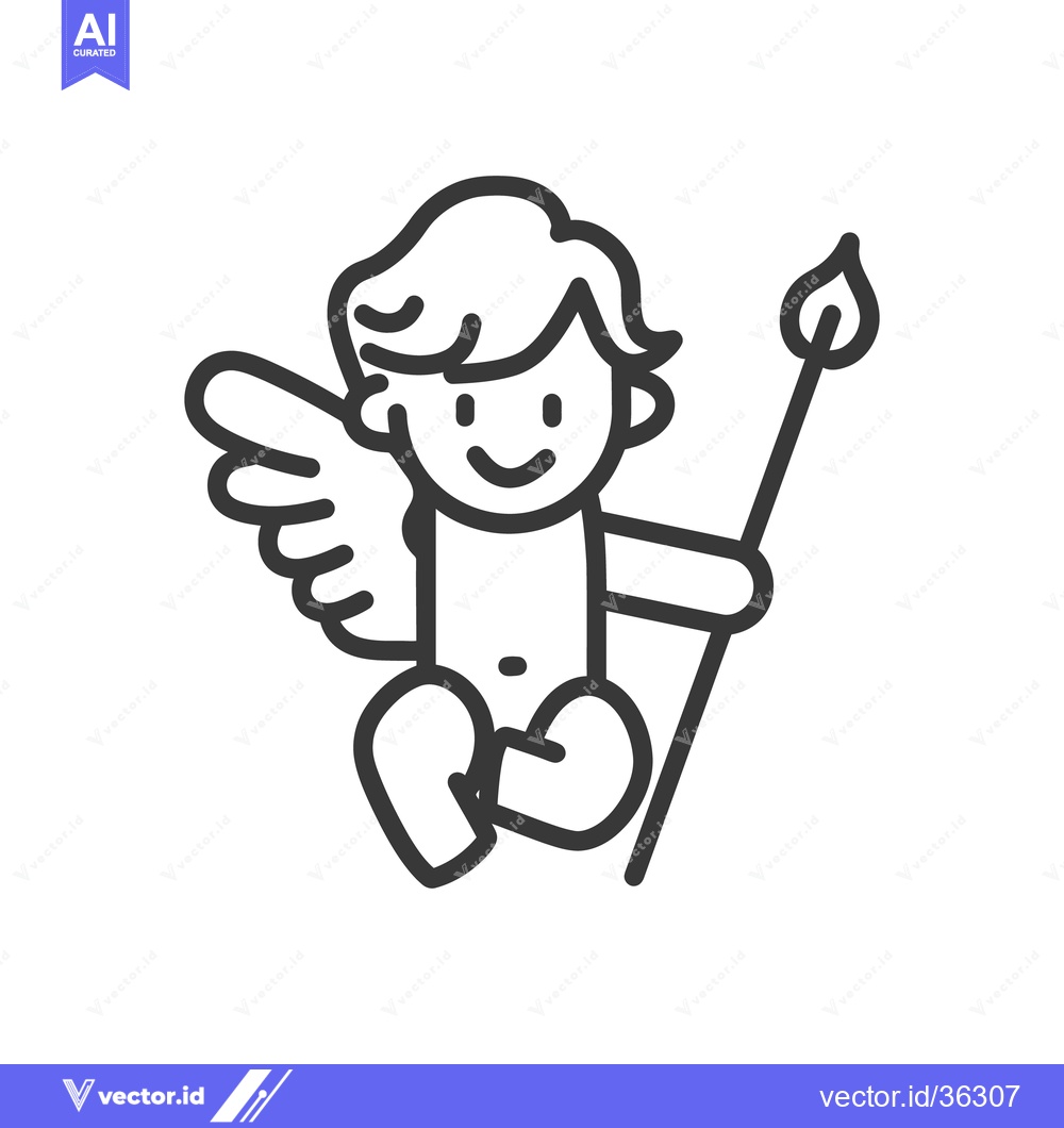 Premium Vector of A smiling cherubic angel holding a fiery torch with wings outstretched