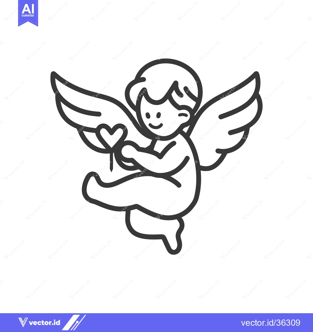 Premium Vector dari A cartoon cherub with wings holding a small heart shape