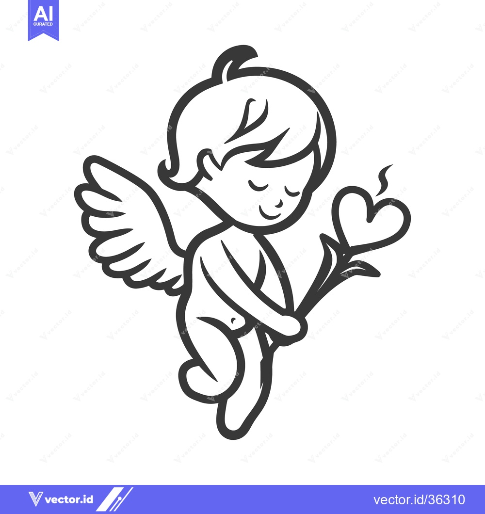 Premium Vector of A cherubic figure with wings holding a heart symbol