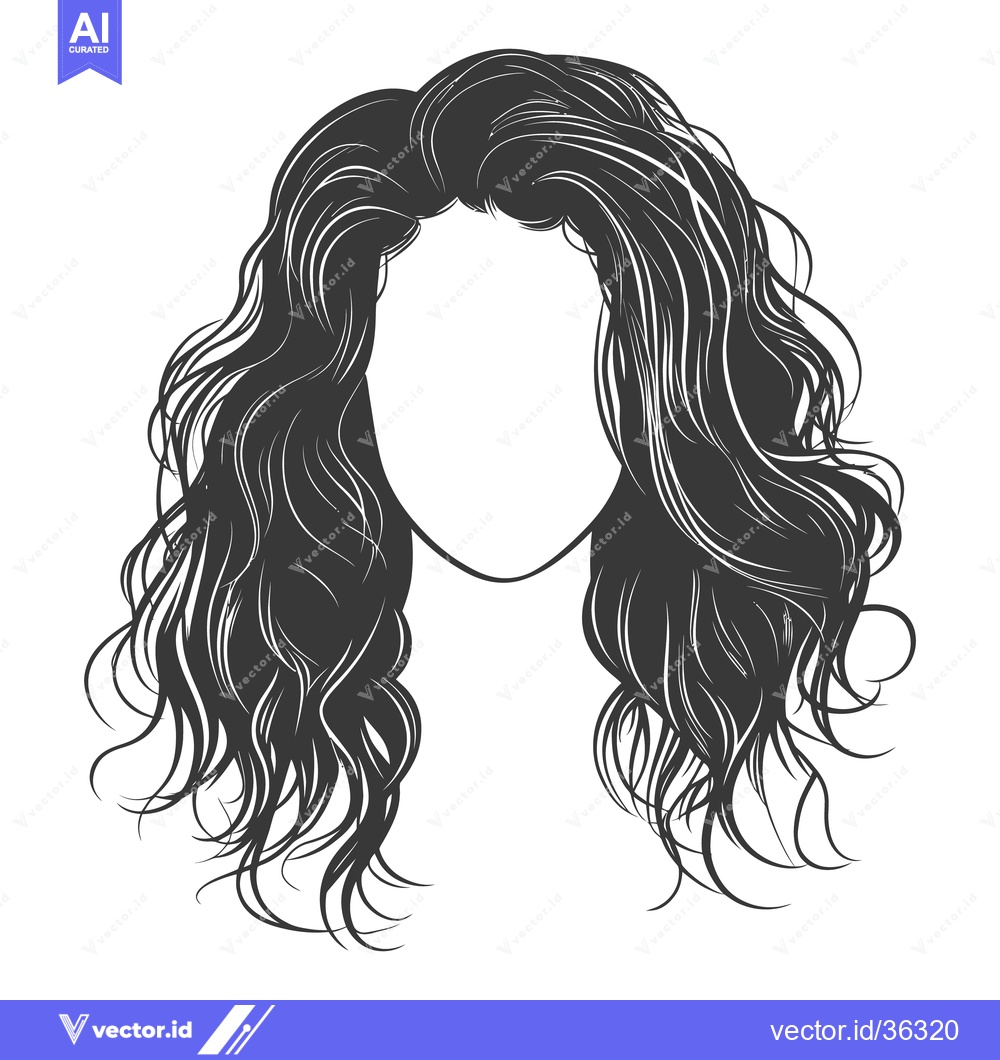 Premium Vector of The image displays a detailed outline of long wavy hair
