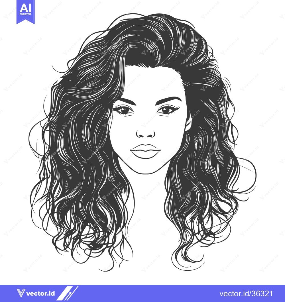Premium Vector dari A graphic illustration portraying a woman with wavy long flowing hair