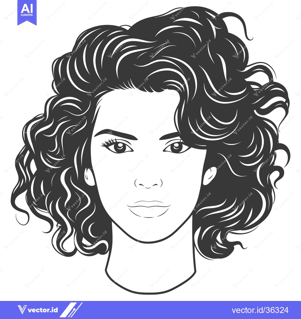 Premium Vector dari A portrait illustration of a woman with curly hair facing forward