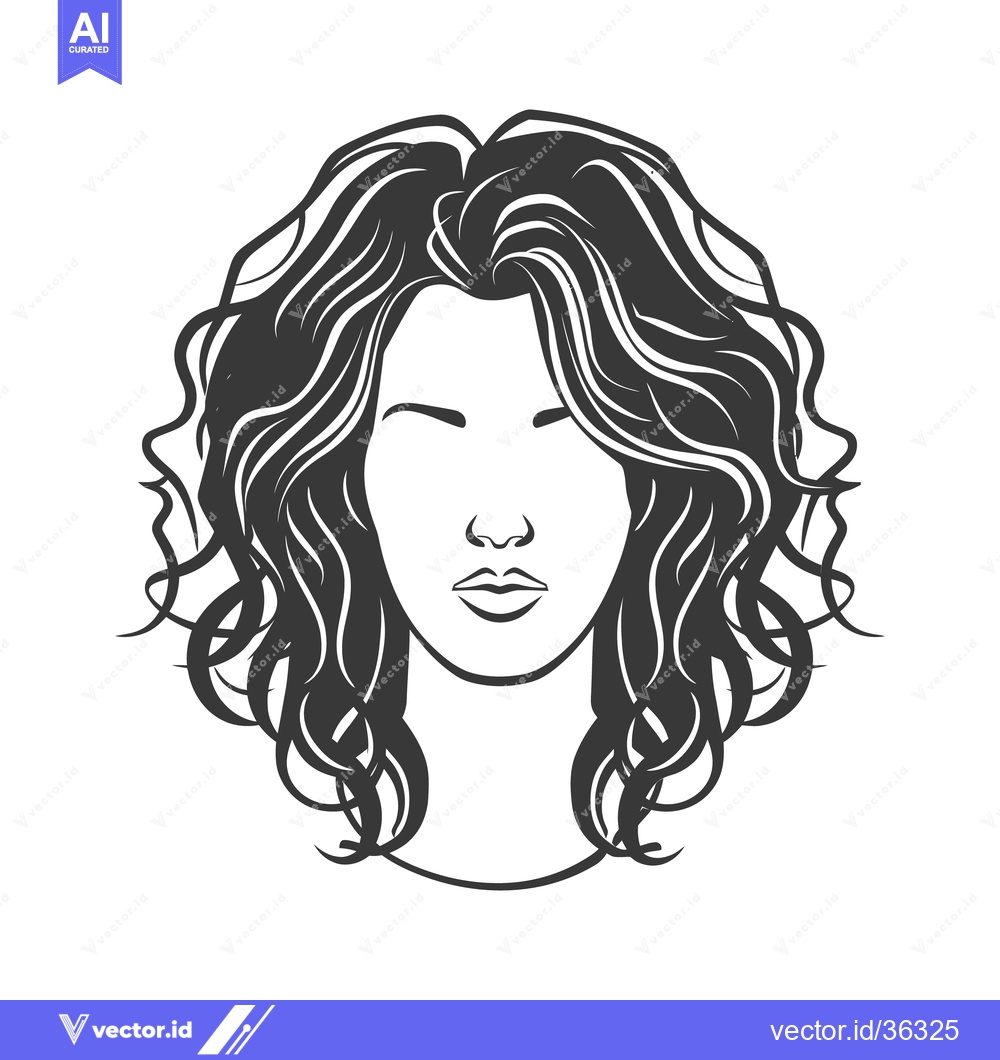 Premium Vector of A monochrome illustration depicting a woman with curly hair