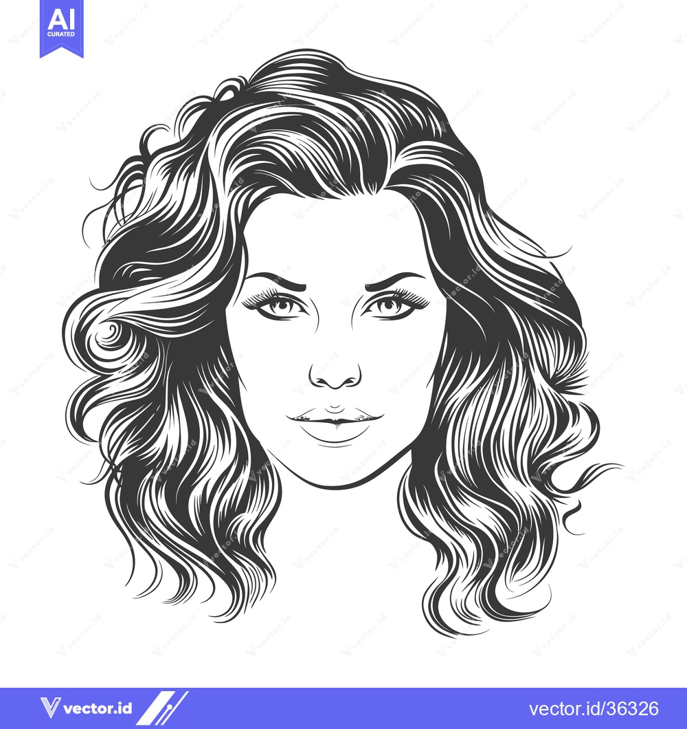 Premium Vector of Attractive woman face shown in a black and white illustration