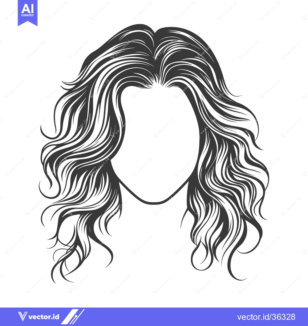 Premium Vector dari A vector illustration displaying flowing wavy hair around a blank face