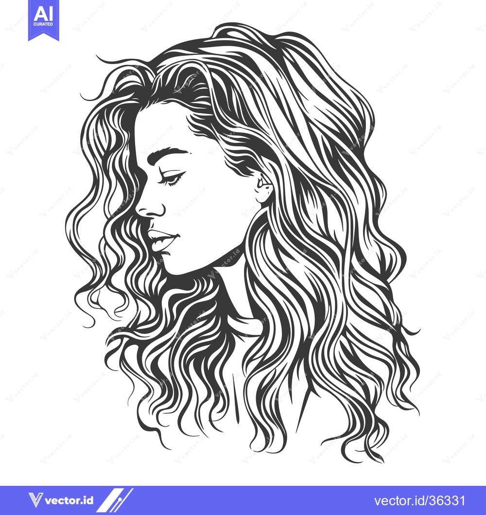 Premium Vector dari A stylized monochrome image of a woman with long curly hair