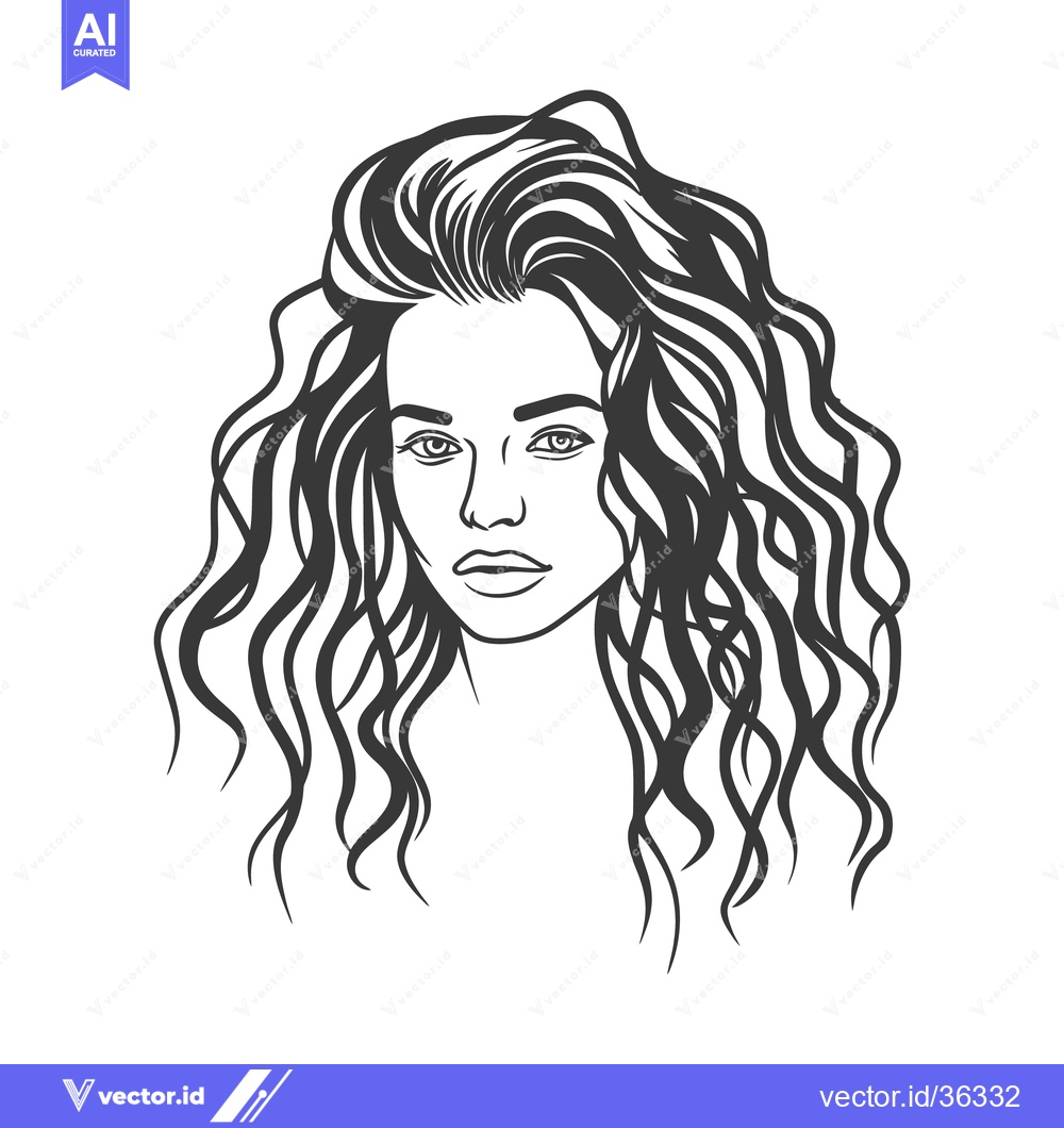 Premium Vector dari An illustration depicting a young woman with curly long hair