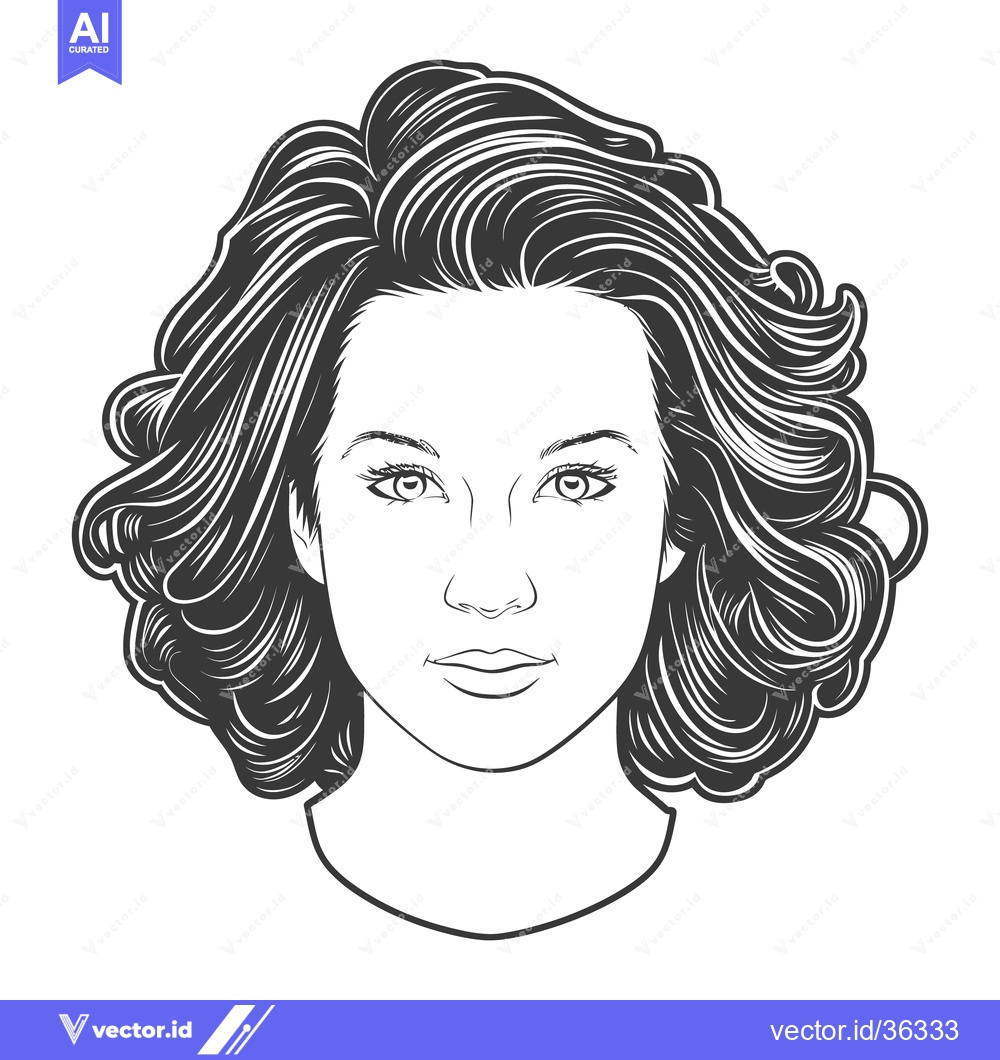 Premium Vector dari Beautiful woman with flowing hair facing directly towards the viewer