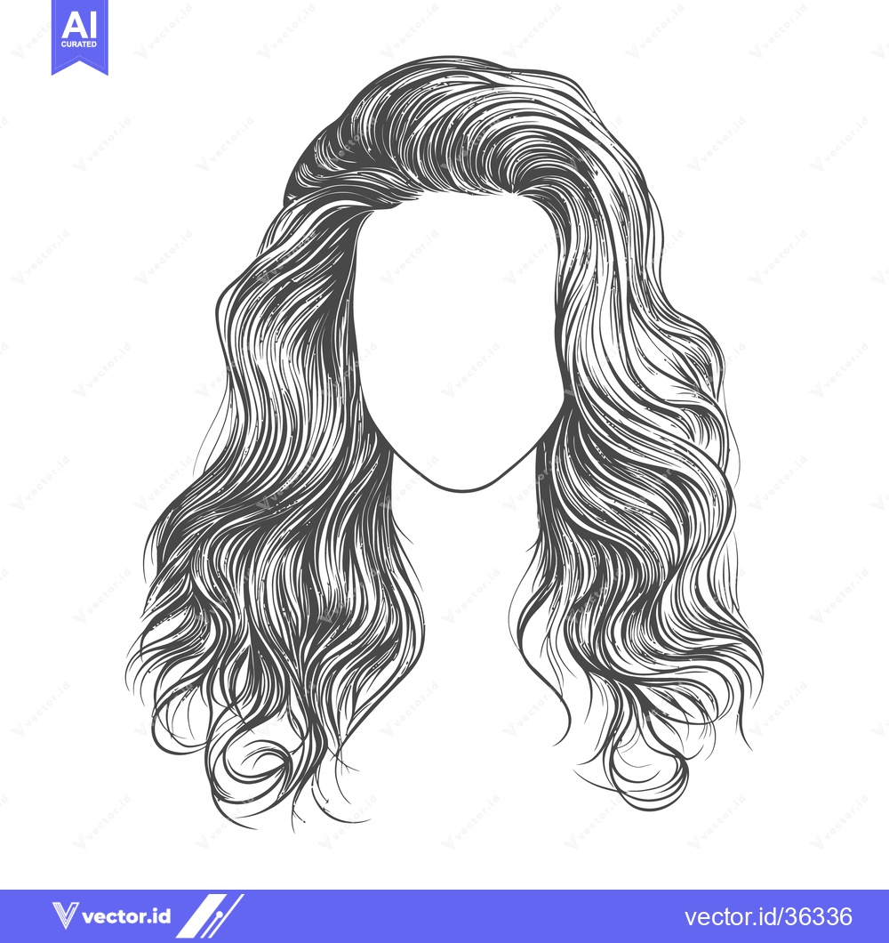 Premium Vector of A detailed black and white illustration of long wavy hairstyles