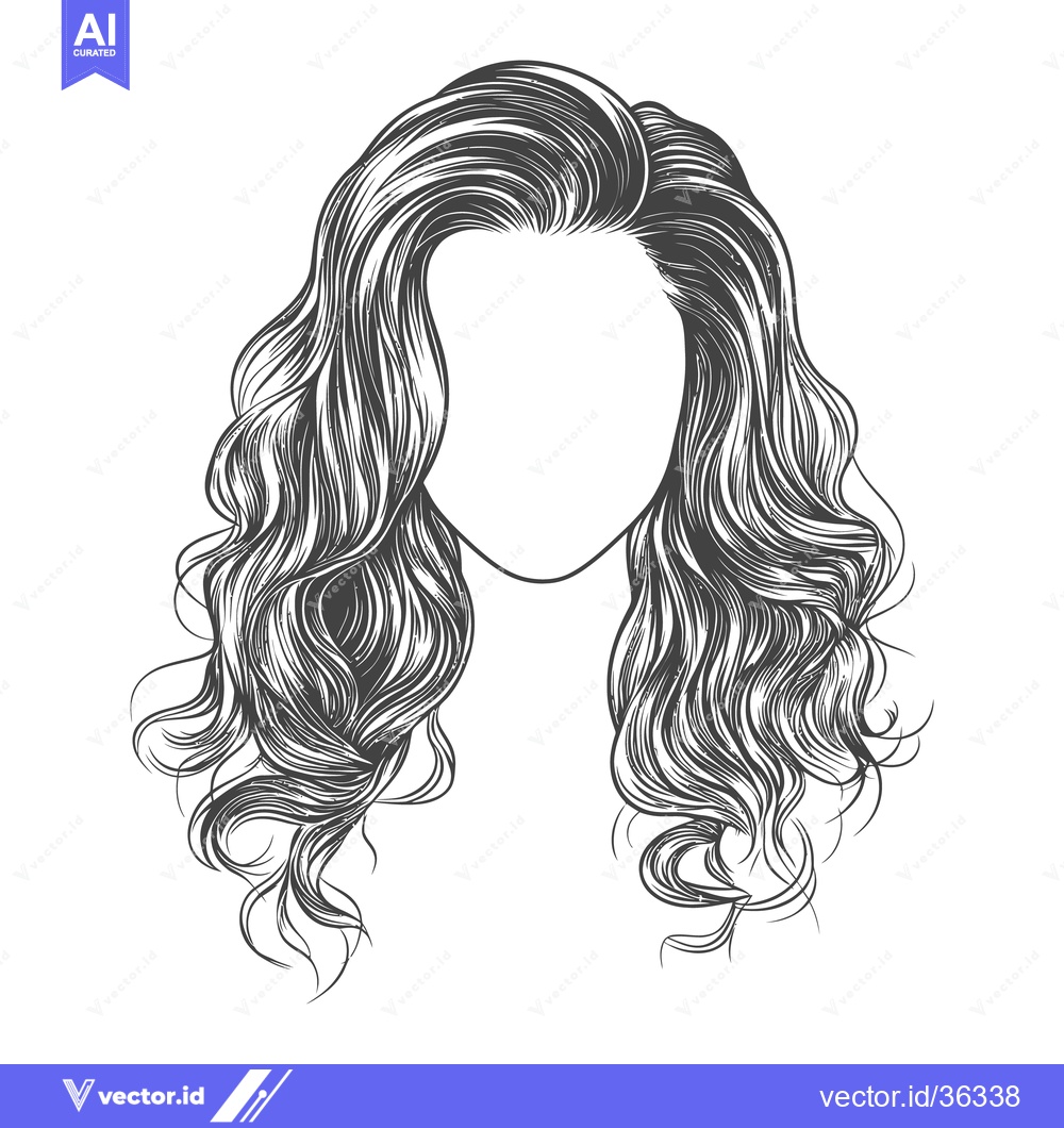 Premium Vector of A detailed black and white drawing of wavy flowing hair
