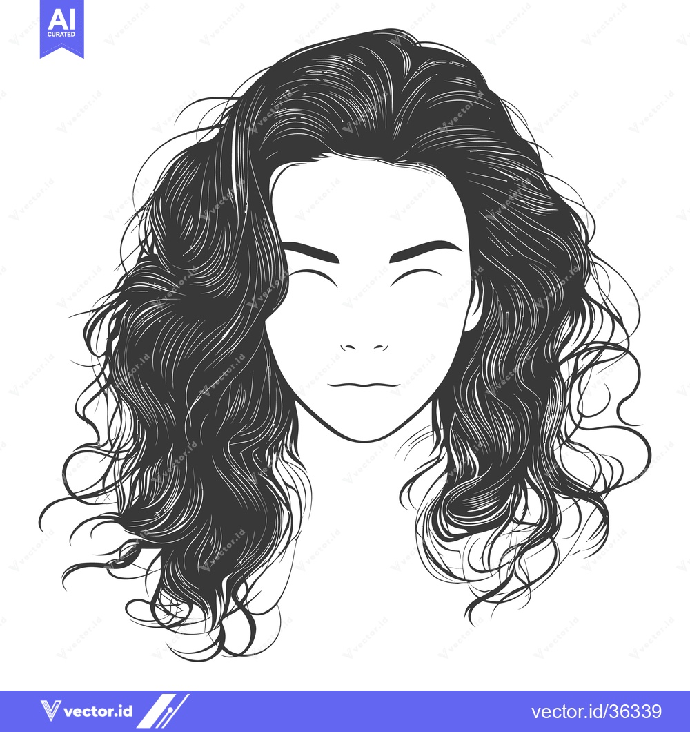 Premium Vector of A stylized illustration depicts a woman with wavy and long hair