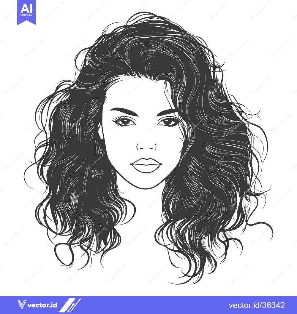 Premium Vector of Portrait of a beautiful woman with long flowing wavy hair