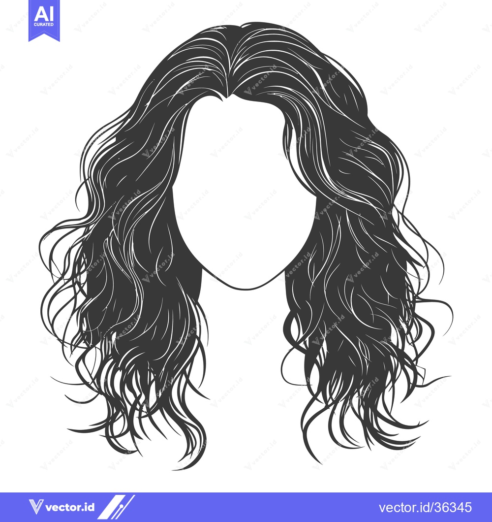 Premium Vector dari A graphic depiction of wavy dark hair on white background