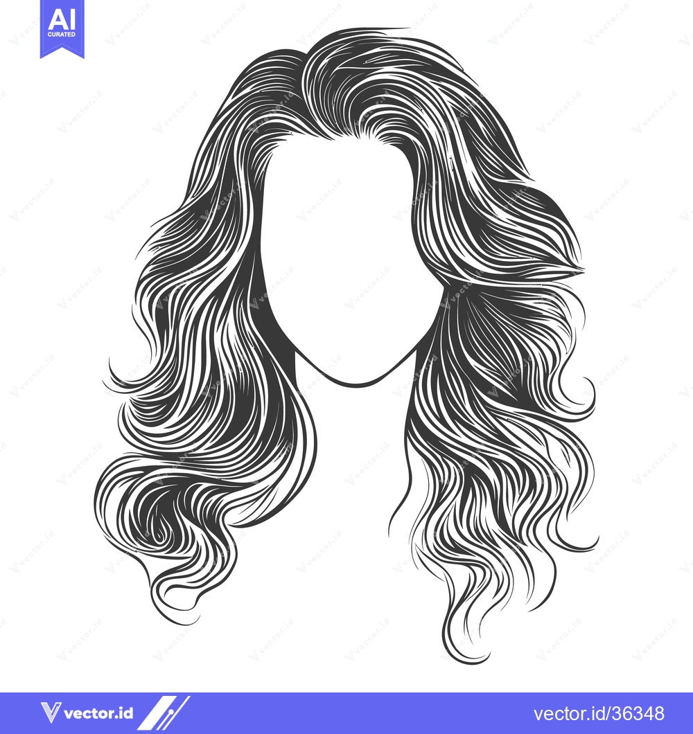 Premium Vector of Illustration depicting wavy dark hair on a female character face