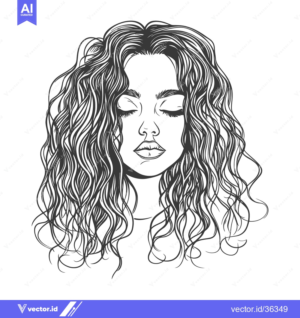 Premium Vector dari A detailed illustration features a woman with long curly hair