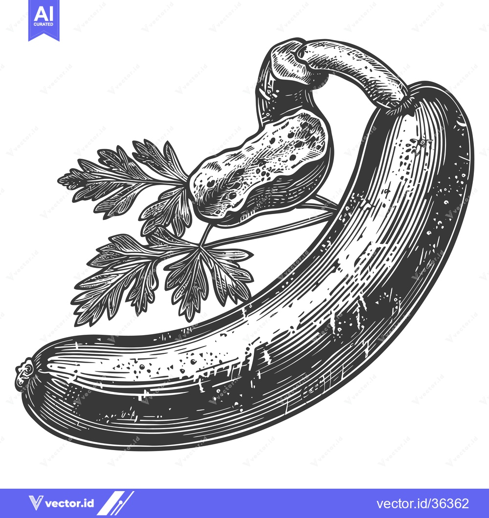 Premium Vector dari A single cucumber with parsley and a small piece