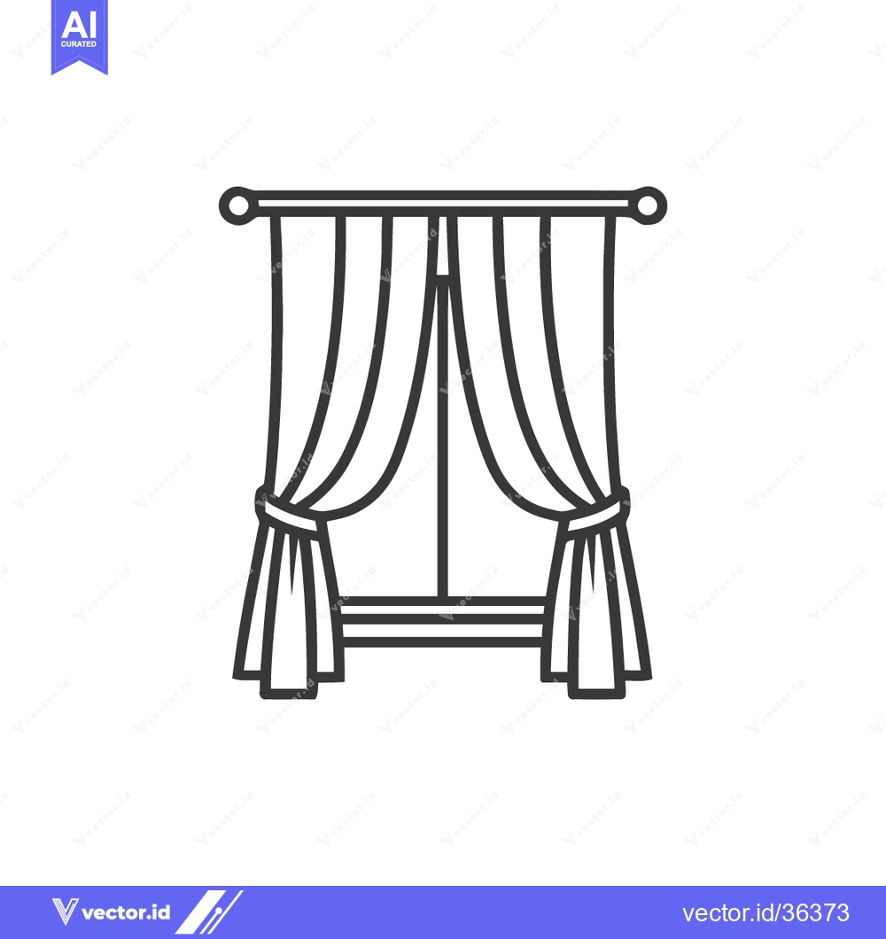 Premium Vector dari Elegant Window Curtains Outline Icon, Interior Design Element, Minimal