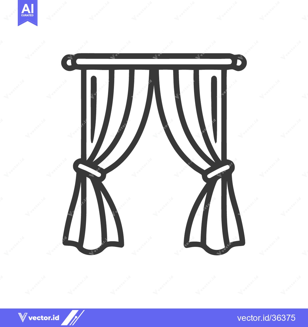 Premium Vector of Elegant Window Curtains Icon: Minimalist Design with Tied Drapes