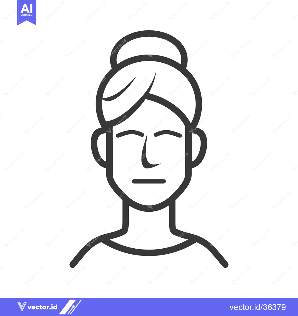 Premium Vector dari A simple outlined illustration depicting a female face with hair bun