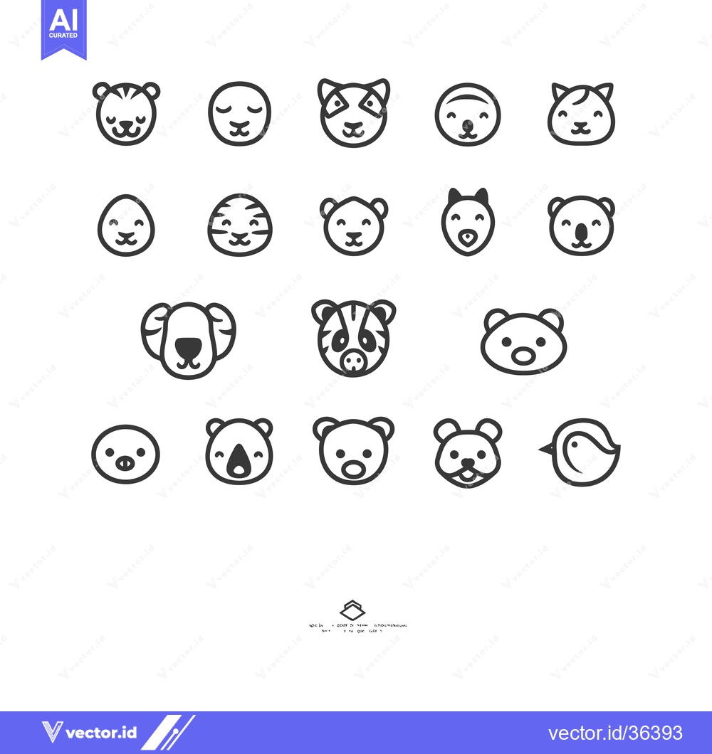 Premium Vector of Cute Animal Face Icons in a Grid Pattern