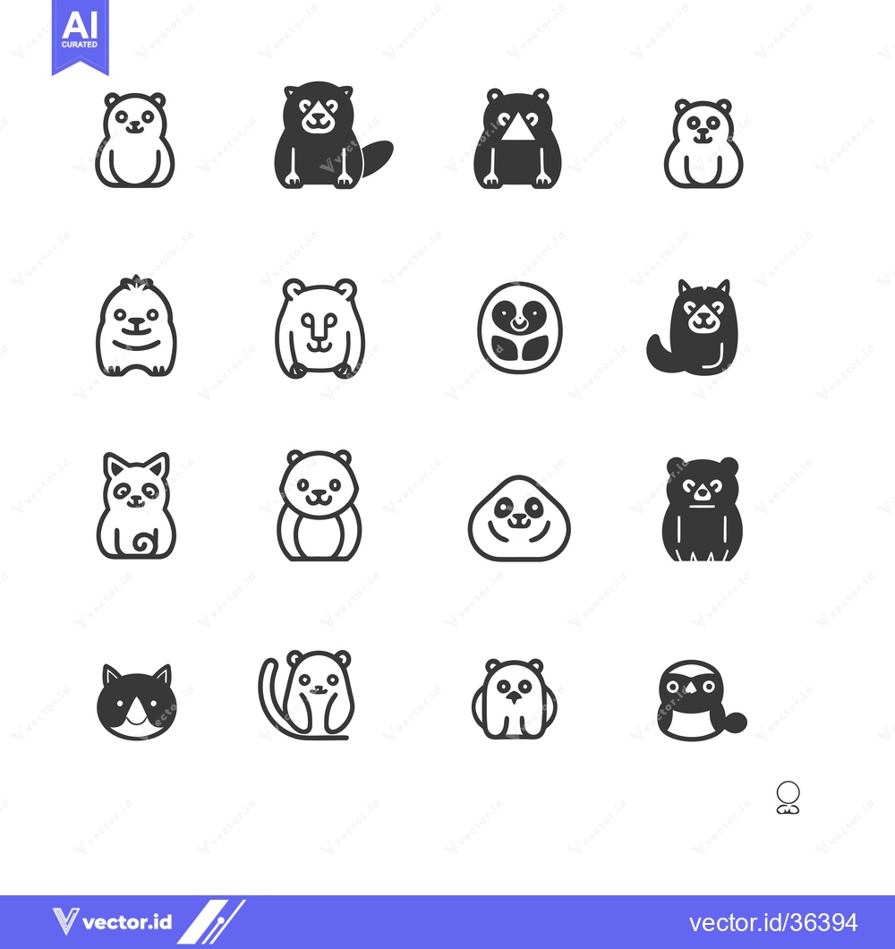 Premium Vector of Cute Animal Icons in Black and White