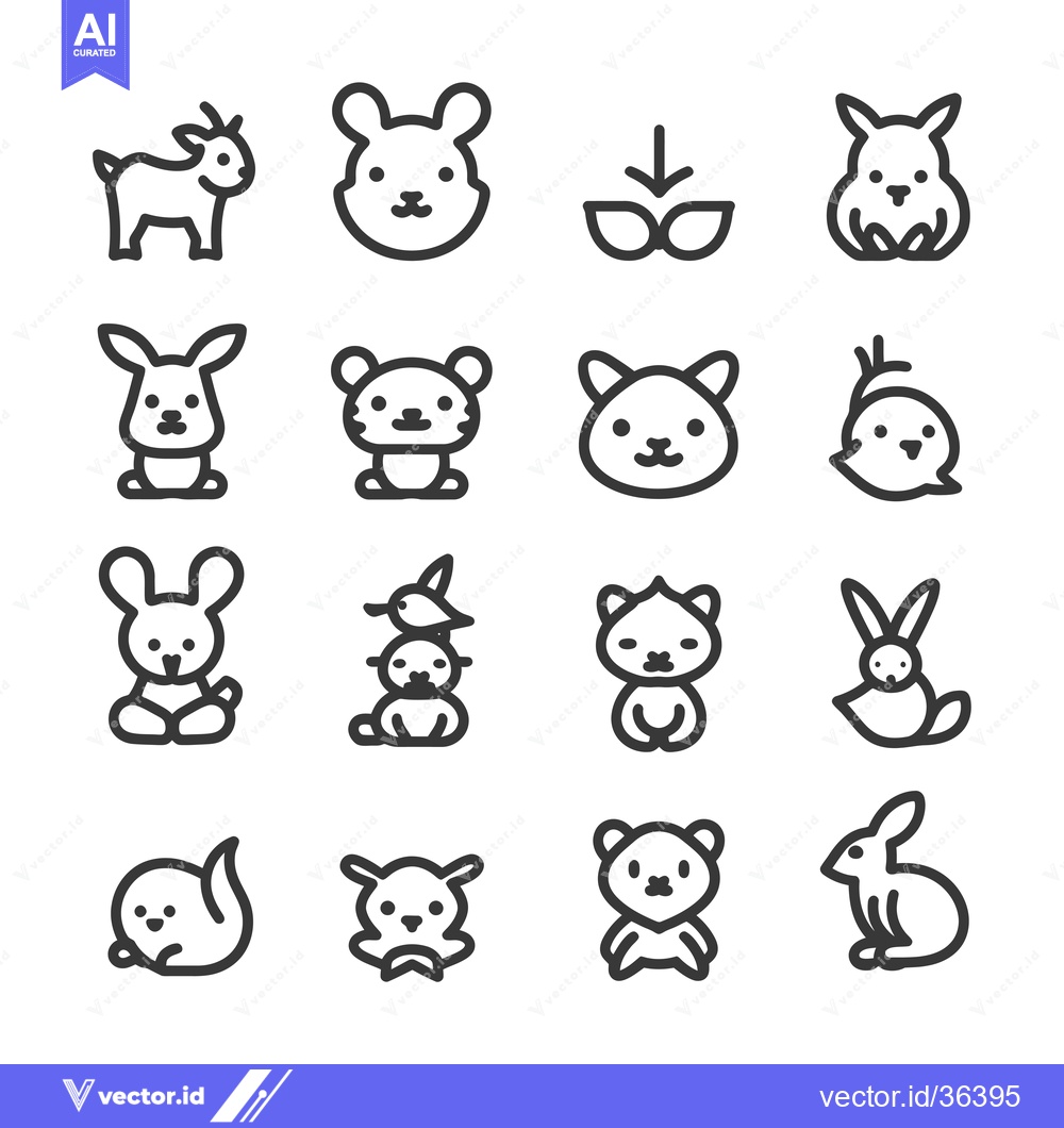 Premium Vector dari Cute Animal Icons in Outline Style
