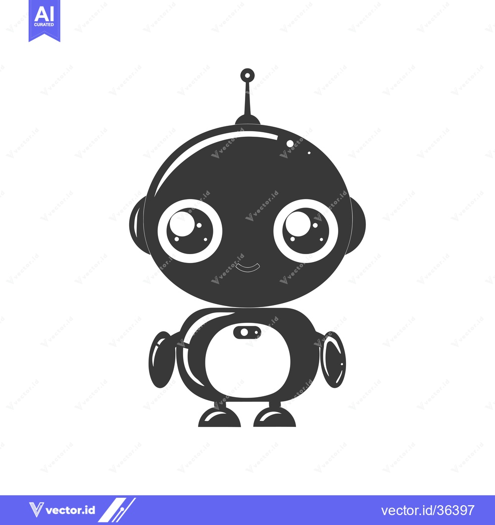 Premium Vector dari Cute Black and White Cartoon Robot with Big Eyes
