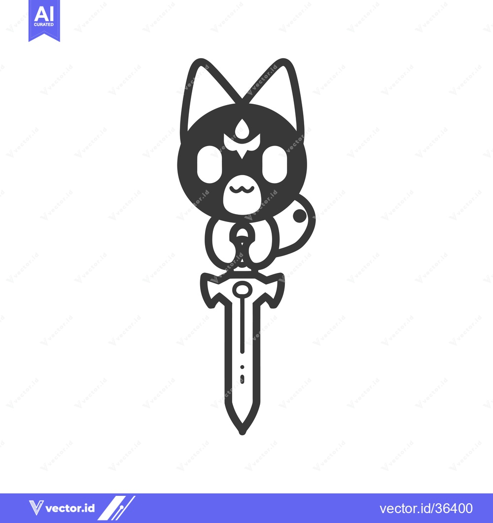 Premium Vector dari Cute Black Cat Holding a Sword