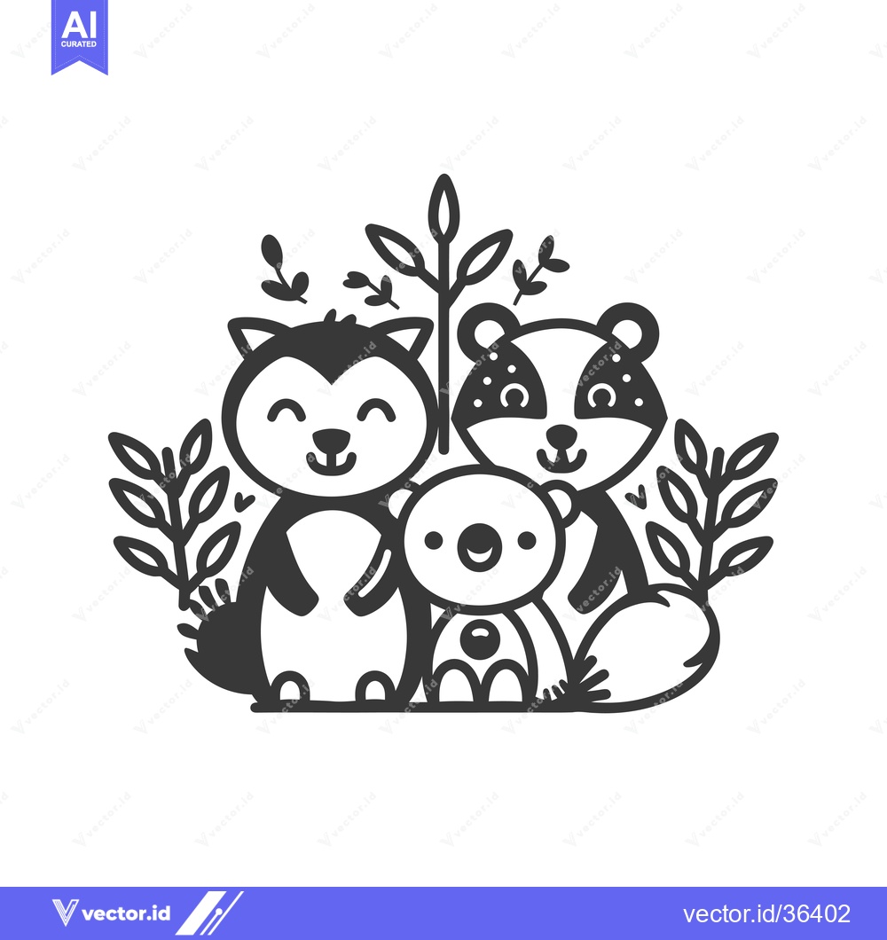 Premium Vector dari Cute Cartoon Animals with Floral Elements