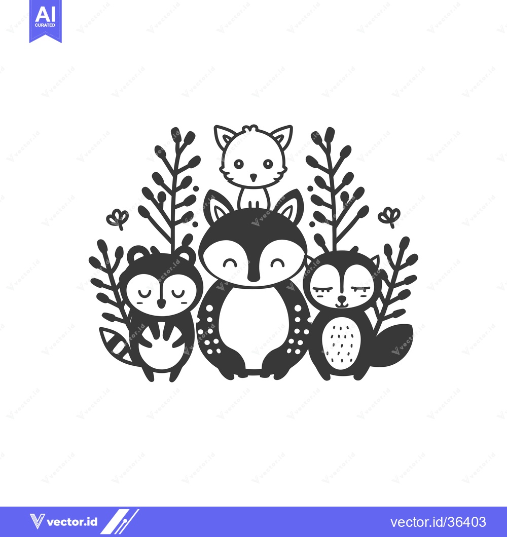 Premium Vector dari Cute Cartoon Animals with Floral Elements