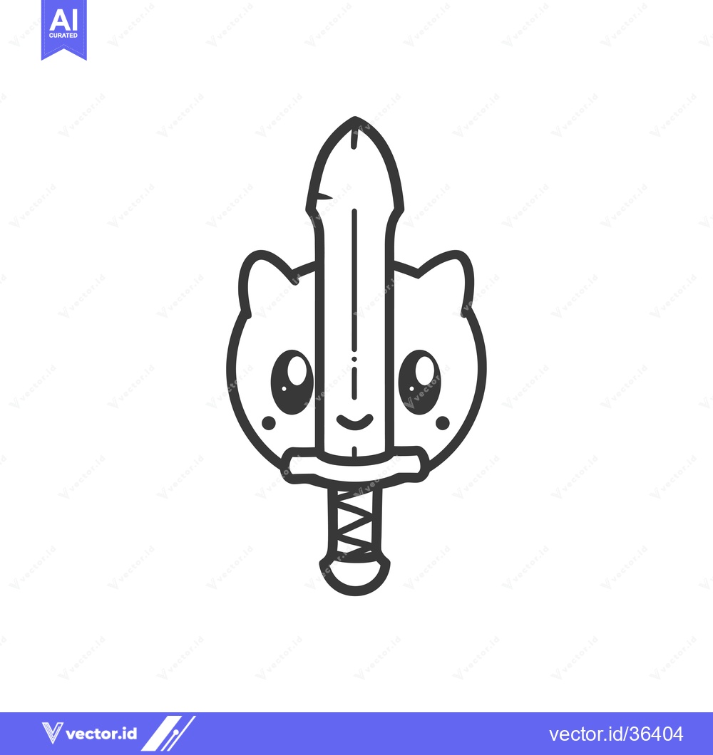 Premium Vector of Cute Cartoon Cat Holding a Sword