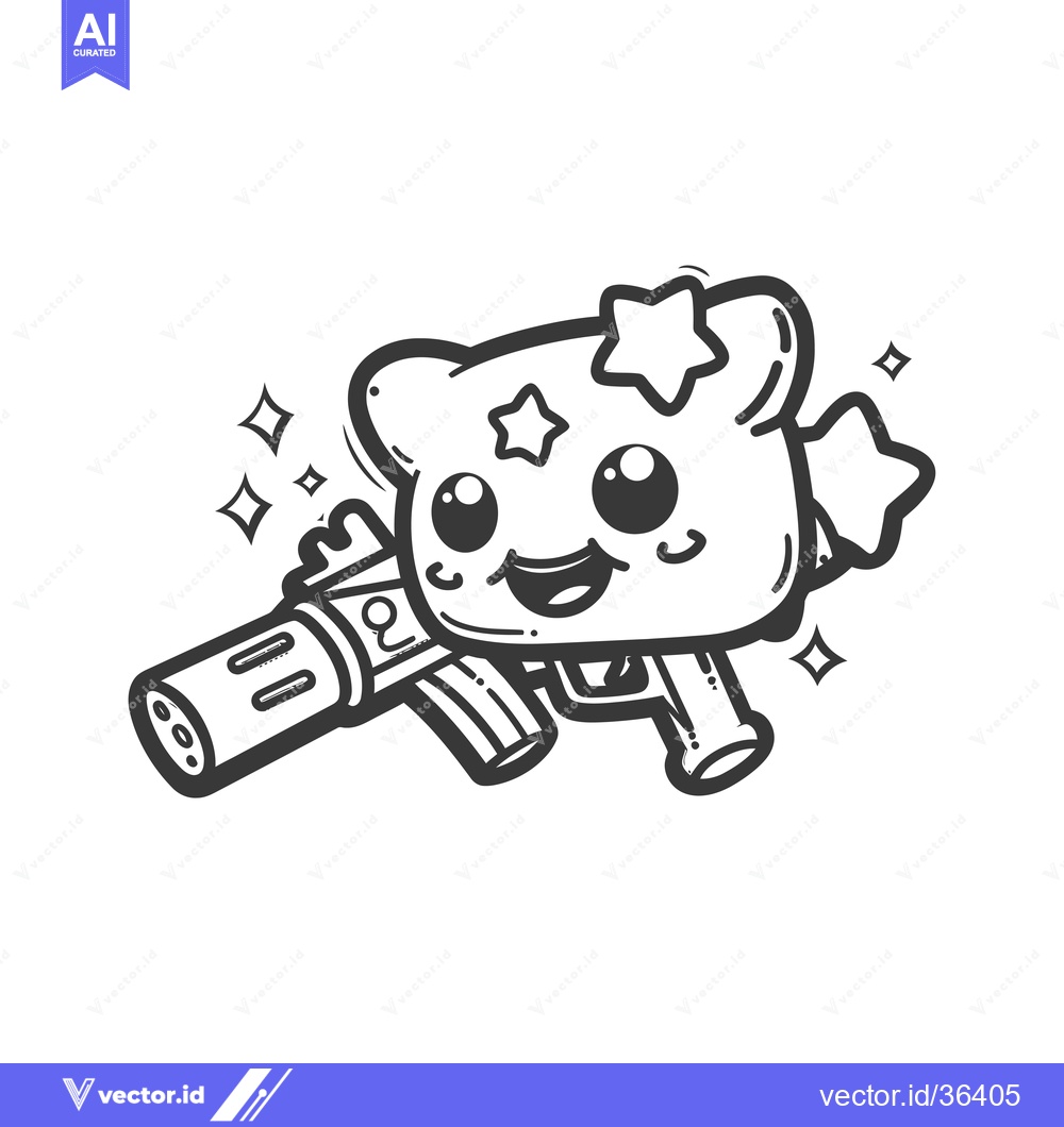 Premium Vector of Cute Cartoon Character Holding a Gun with Stars