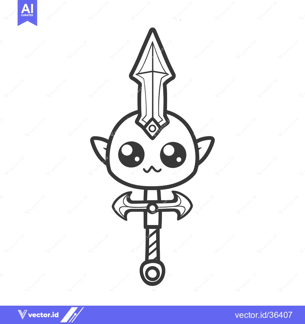 Premium Vector dari Cute Cartoon Character Holding a Sword
