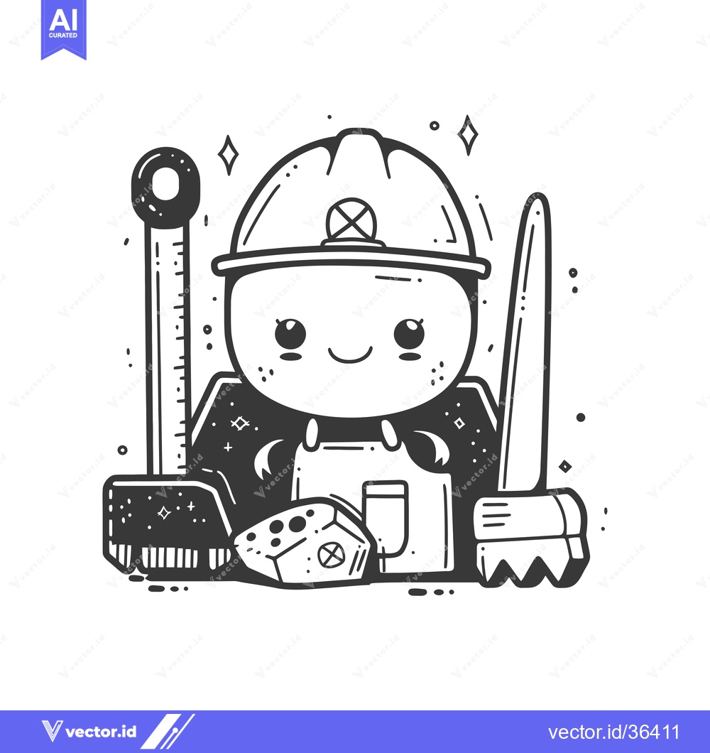Premium Vector dari Cute Cartoon Construction Worker with Tools