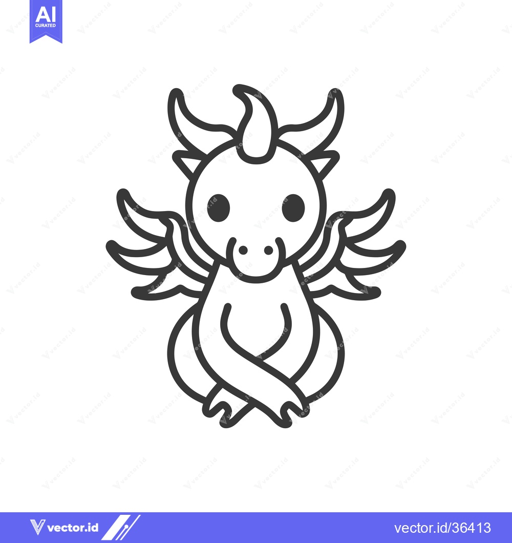 Premium Vector of Cute Cartoon Dragon with Wings and Large Eyes