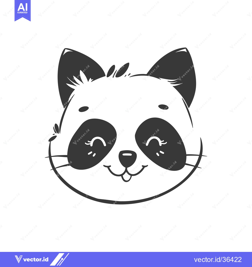 Premium Vector of Cute Cartoon Panda Bear Face with Smiling Expression