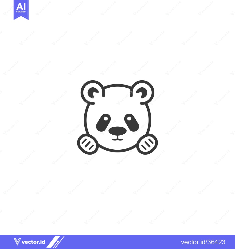 Premium Vector of Cute Cartoon Panda Bear Head with Black Eyes and Paws