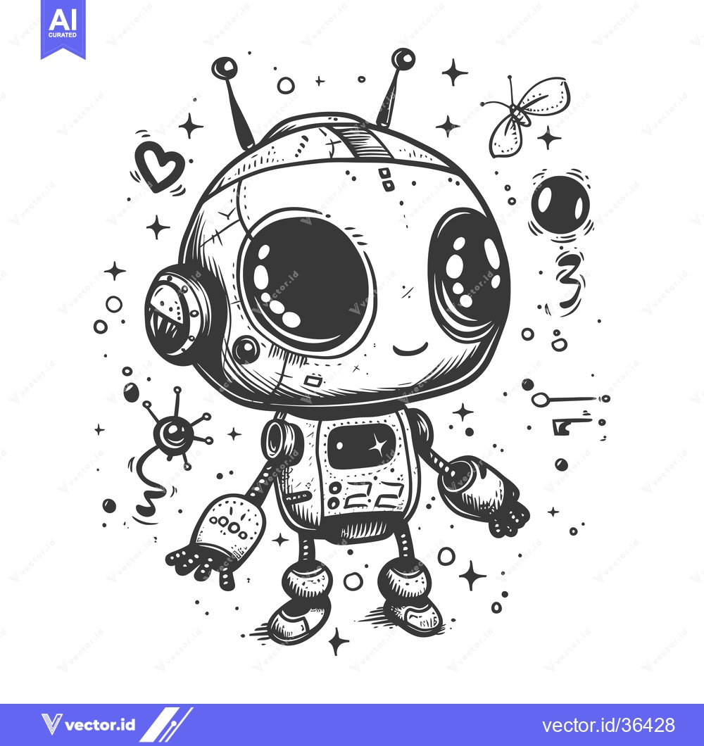 Premium Vector dari Cute Cartoon Robot with Large Eyes and Antennae