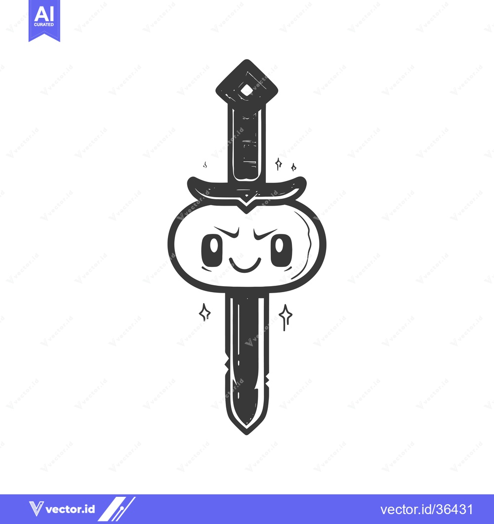 Premium Vector dari Cute Cartoon Sword with a Smiling Face