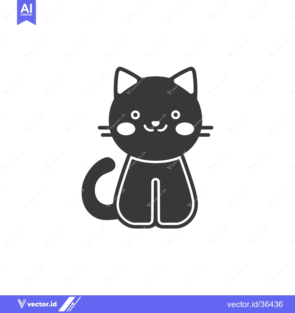 Premium Vector of A Friendly Cartoon Black Cat Sitting With A Happy Expression