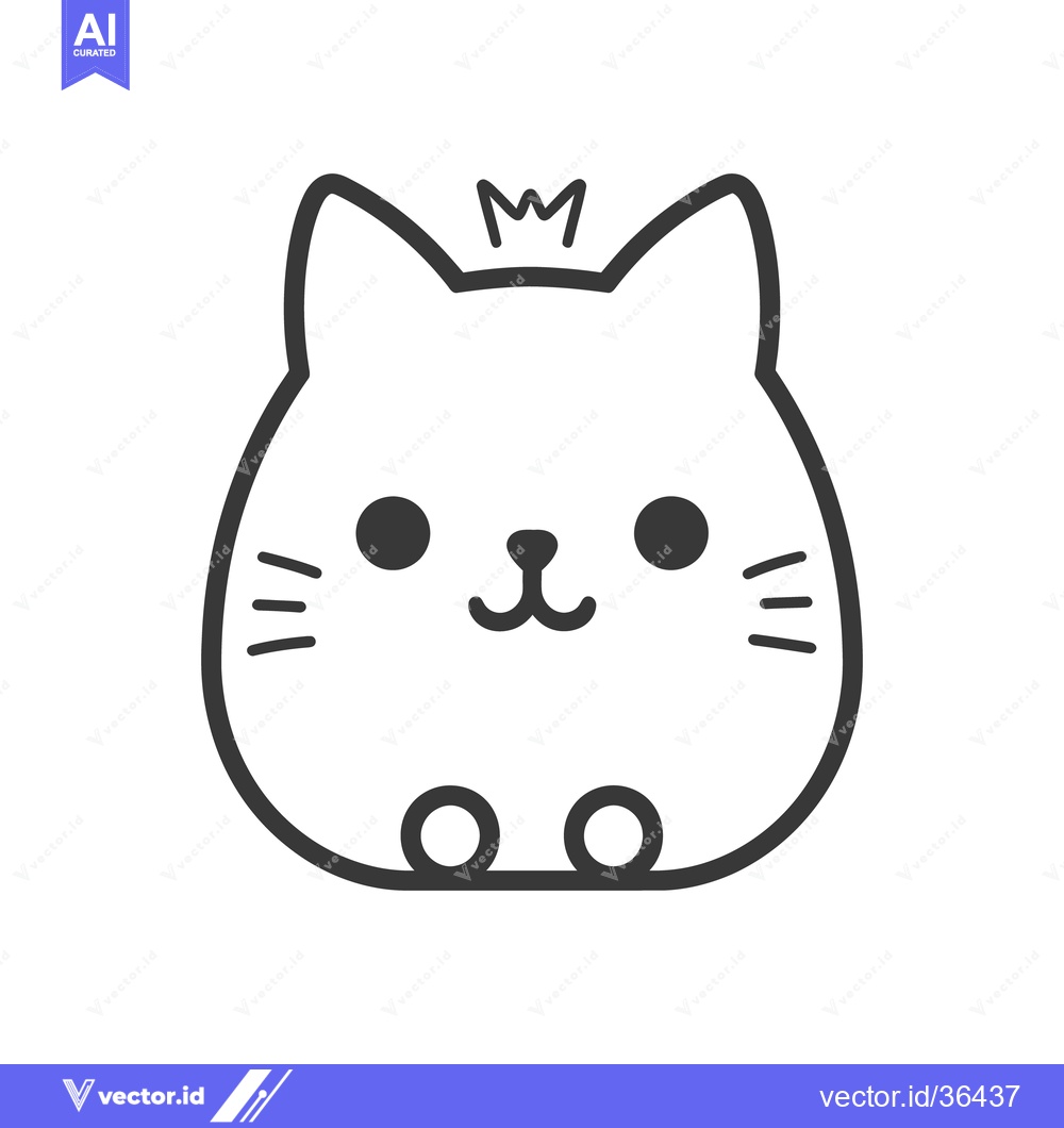Premium Vector dari A simple outlined cartoon cat wearing a tiny golden crown