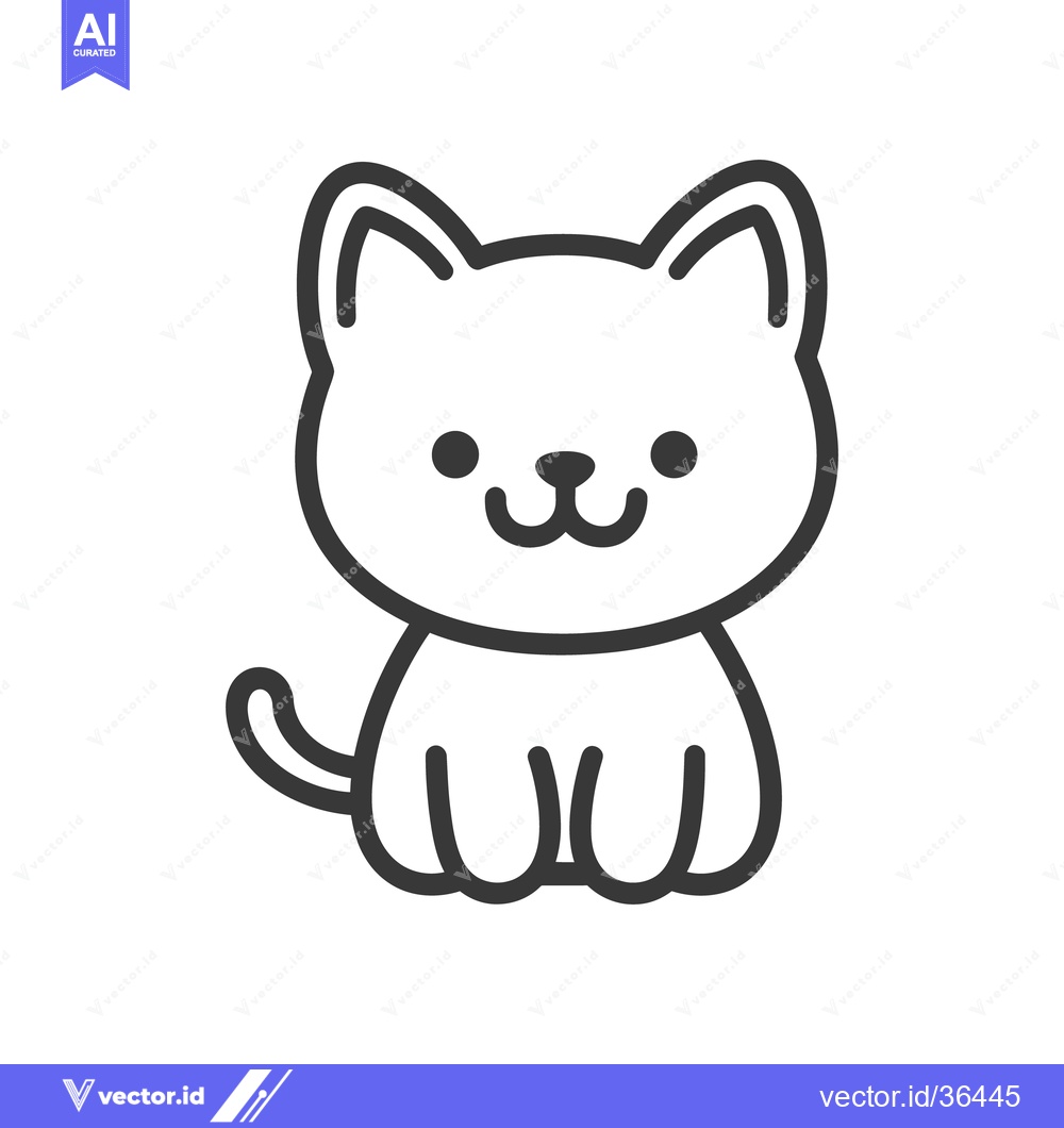 Premium Vector dari A smiling cartoon cat in a seated position looking forward