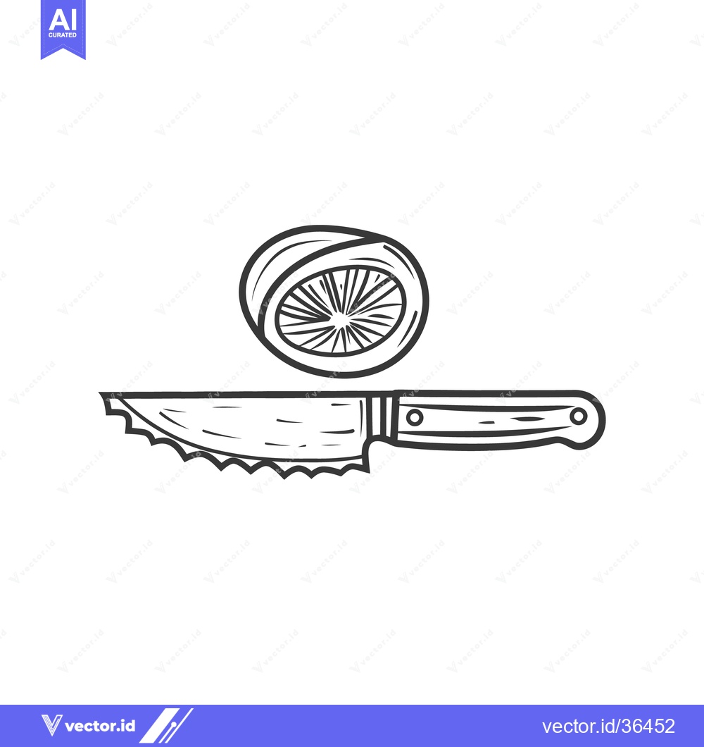 Premium Vector dari A sliced citrus fruit next to a serrated kitchen knife