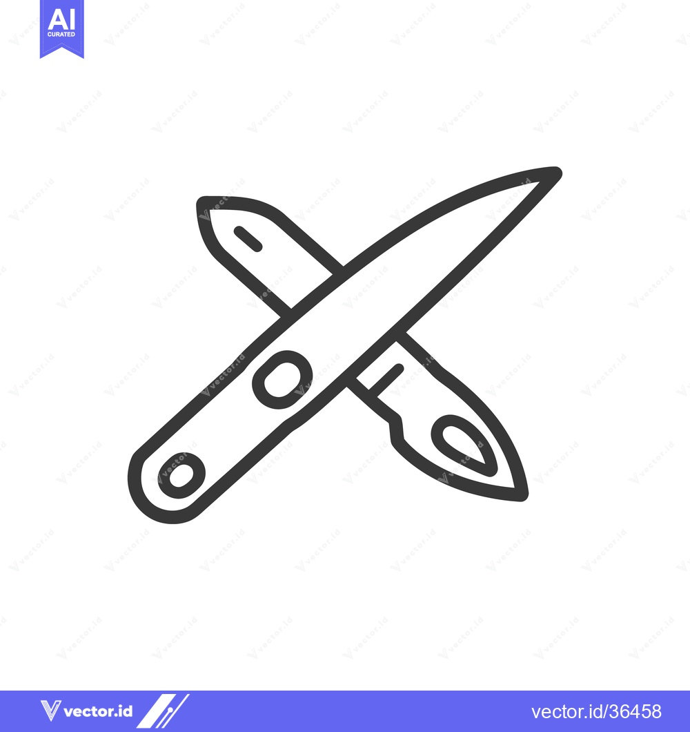 Premium Vector dari Two crossed kitchen knives presented with line art and detail