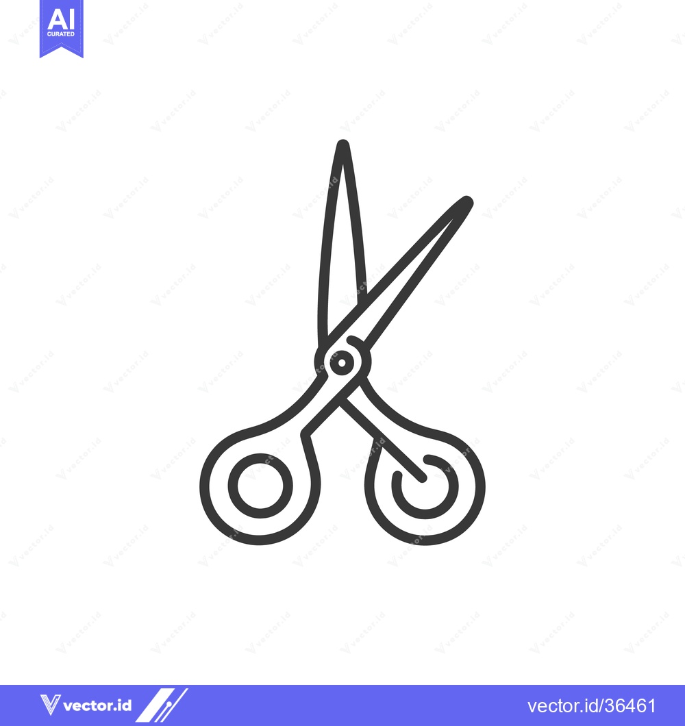 Premium Vector of Black outline image presenting open scissors on a white background